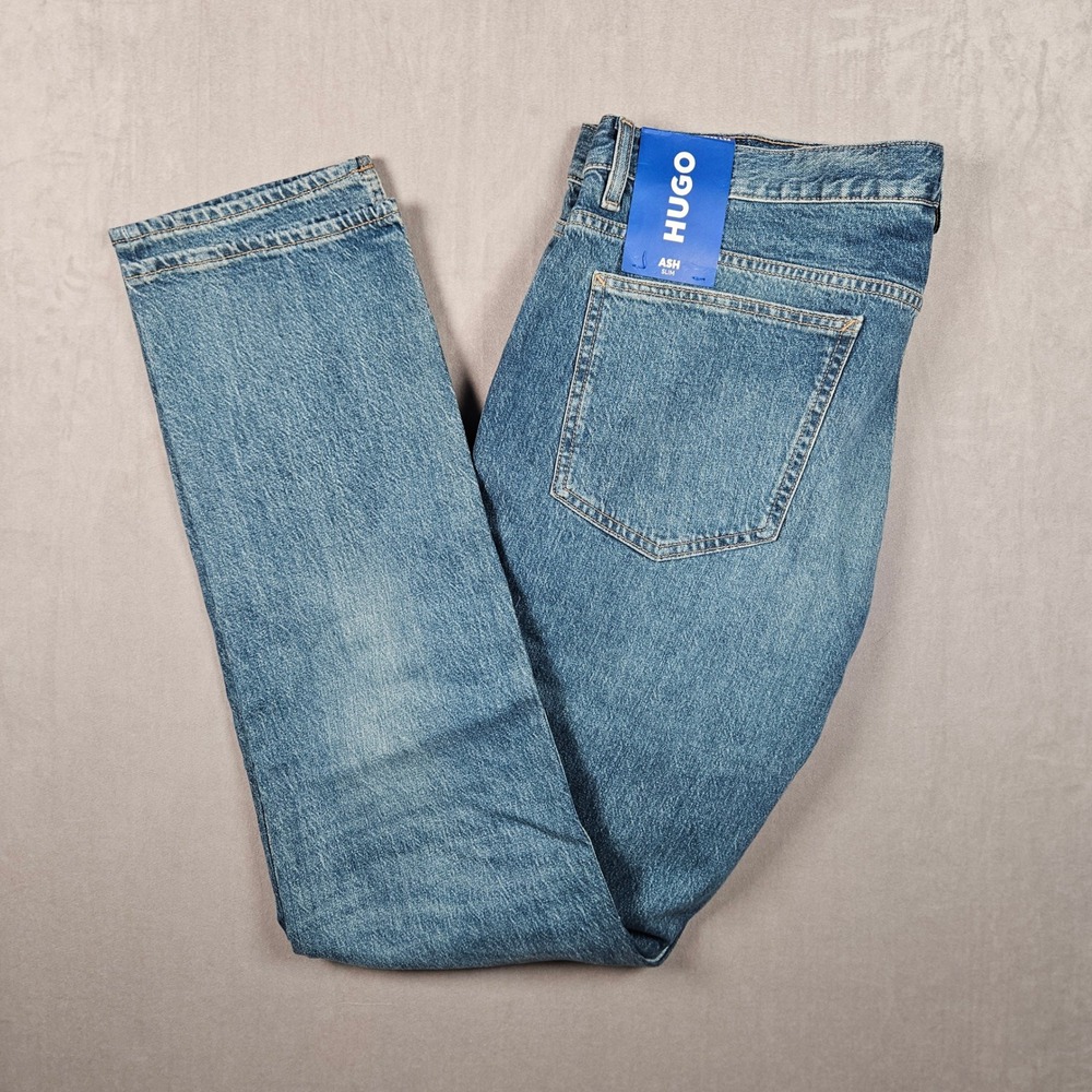 NEW Hugo Boss Ash Slim Fit Jeans Mens 38/34 Blue Medium Wash Fade Denim